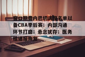 九游电脑版辅助-窗口期费内巴切调整名单以备CBA季后赛；内部沟通环节打磨；悬念犹存；医务组通报恢复的简单介绍